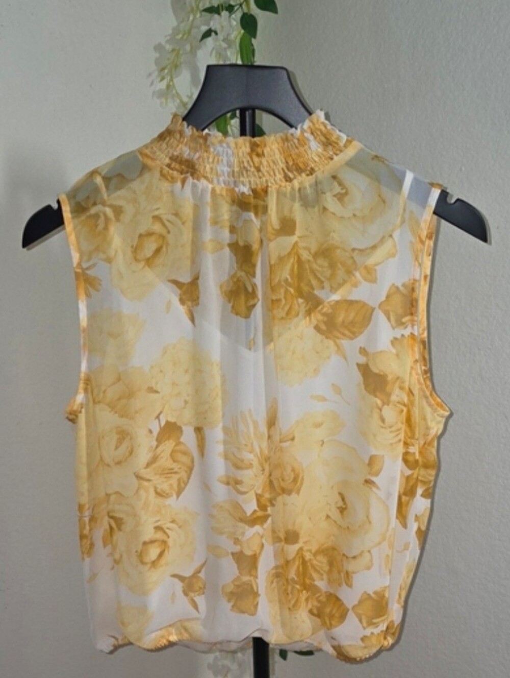 Express Yellow Floral Smocked Neck Sleeveless Camisole